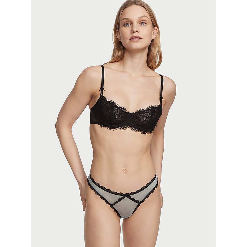 Victoria's Secret Women Green Dream Angels Swiss Dot Lace Thong Panty (S)