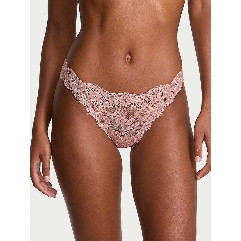 Victoria's Secret Women Pink Dream Angels Lace Thong Panty (L)