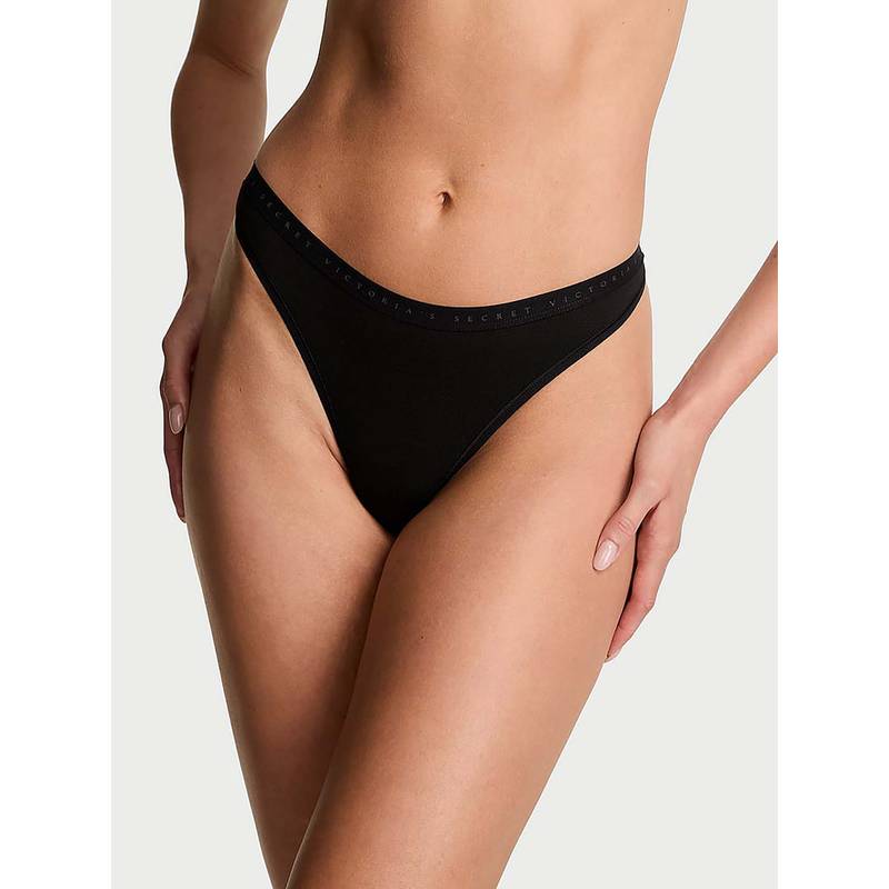 Victoria's Secret Women Black Stretch Cotton High-Leg Scoop Thong Panty (XL)