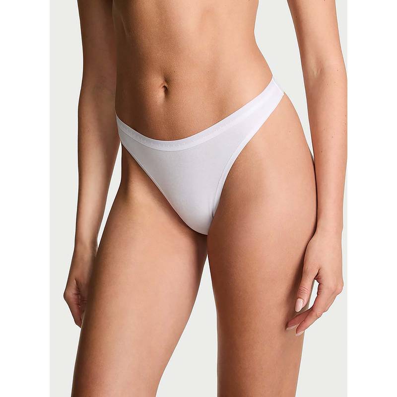 Victoria's Secret Women White Stretch Cotton High-Leg Scoop Thong Panty (XS)