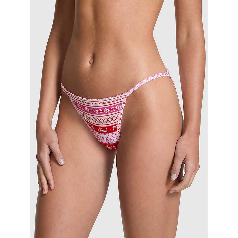 Victoria's Secret Women Red Printed Cotton String Bikini (XL)