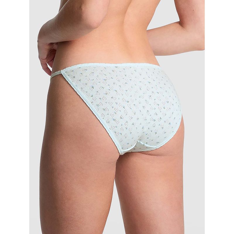 Victoria's Secret Women Blue Printed Cotton String Bikini (2XL)