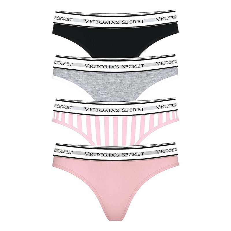 Victoria's Secret Women Multi-Color Cotton Thong Panties (Pack of 4) (S)