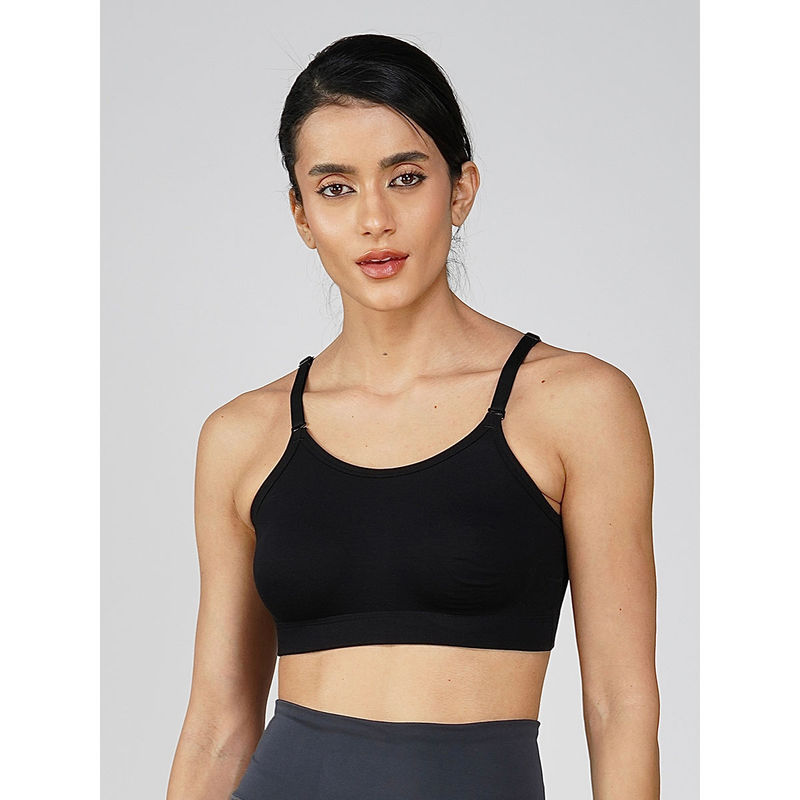 2PEACE Black Solid Non-Wired Non-Padded Full Coverage Sports Bra (XS)