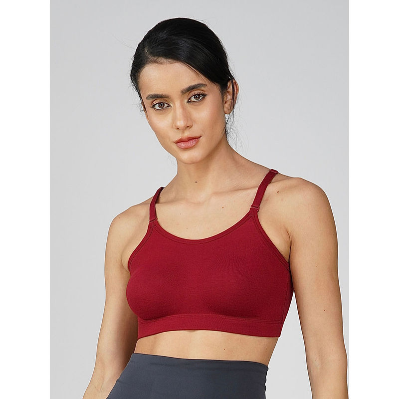 2PEACE Maroon Solid Non-Wired Non-Padded Full Coverage Sports Bra (XS)