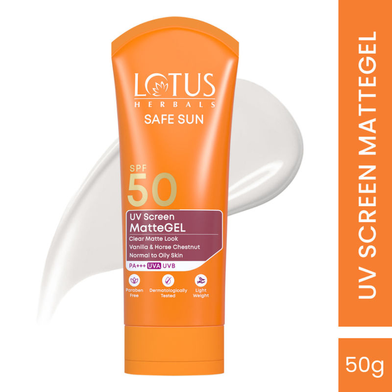 Lotus Herbals Safe Sun Uv Screen Matte Gel Sunscreen, Spf 50, Pa+++, No White Cast, 50gm