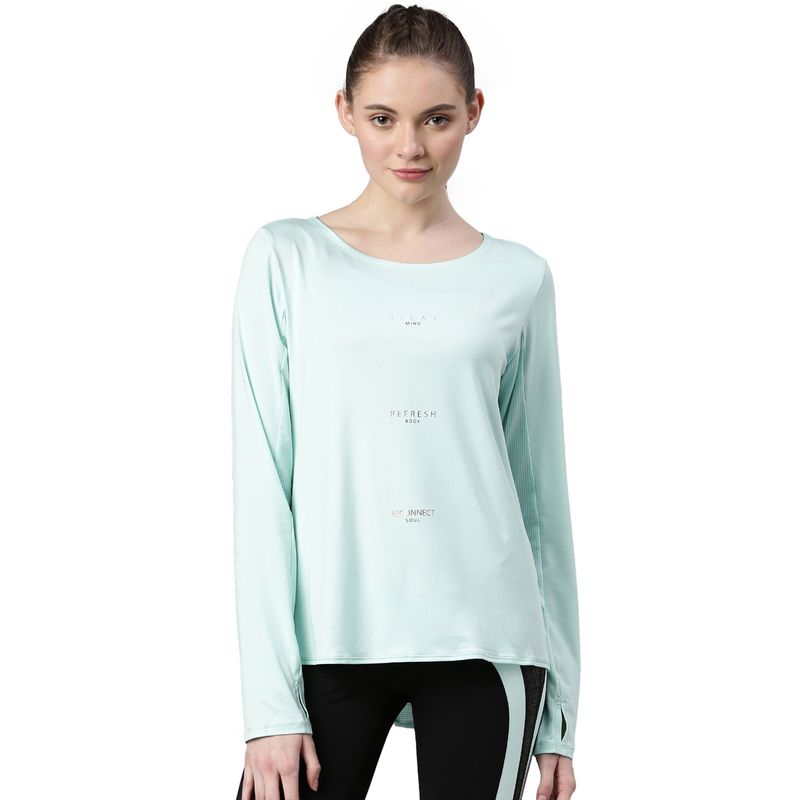 Enamor Womens A304-Long Sleeve With Antimicrobial & Sweat Wicking Anti Chill T-Shirt-Soft Aqua (L)