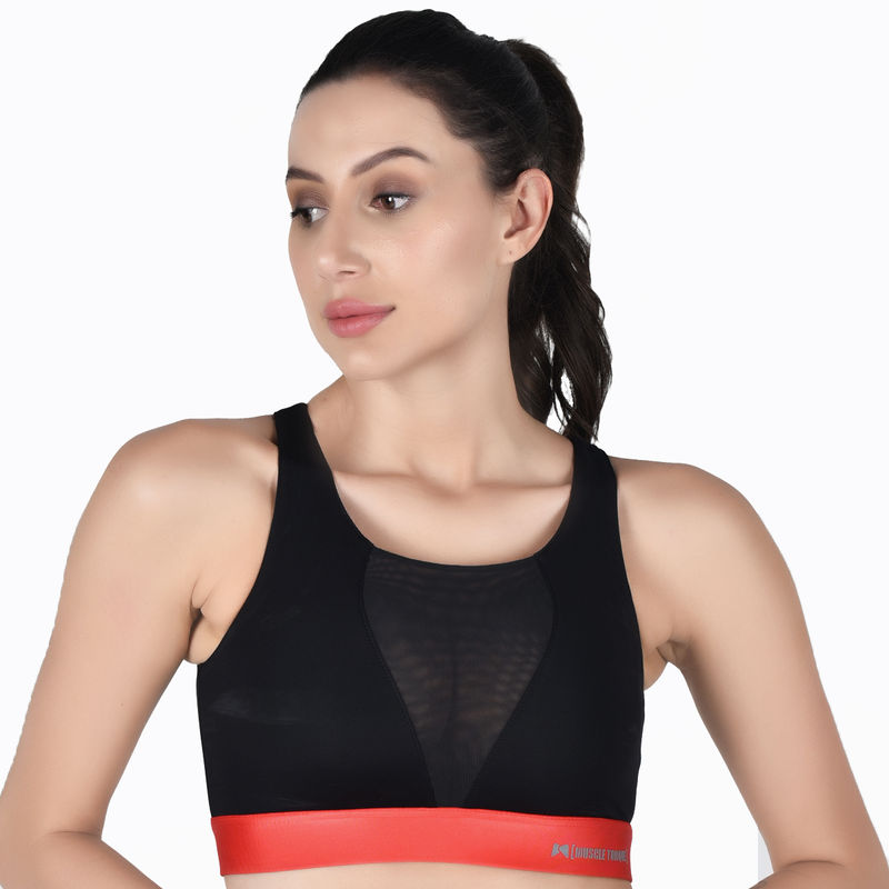 Muscle Torque Running/workout High Impact Front Mesh Style Sports Bra - Black (XL)