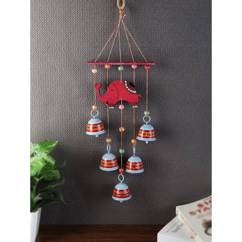 Handgefertigtes Windspiel Mit Elefanten – Holz & Metall, 55.9cm Lang, Wanddekoration