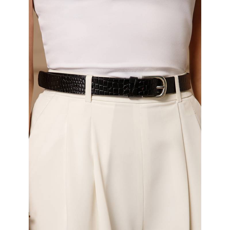 Aditi Wasan Black Textured Womens Genuine Leather Belt (30)