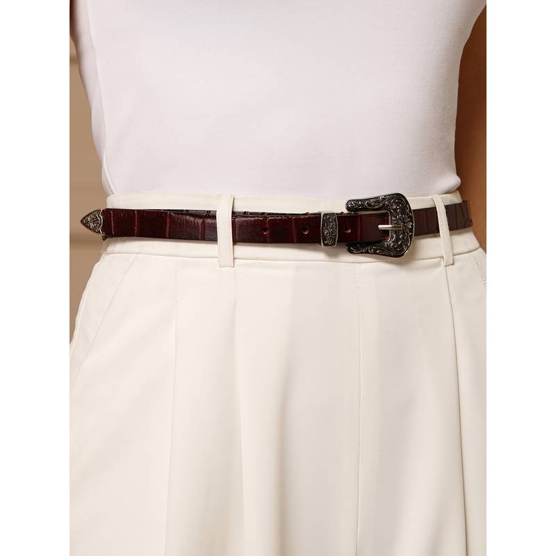 Aditi Wasan Maroon Croco Western Womens Genuine Leather Belt (28)