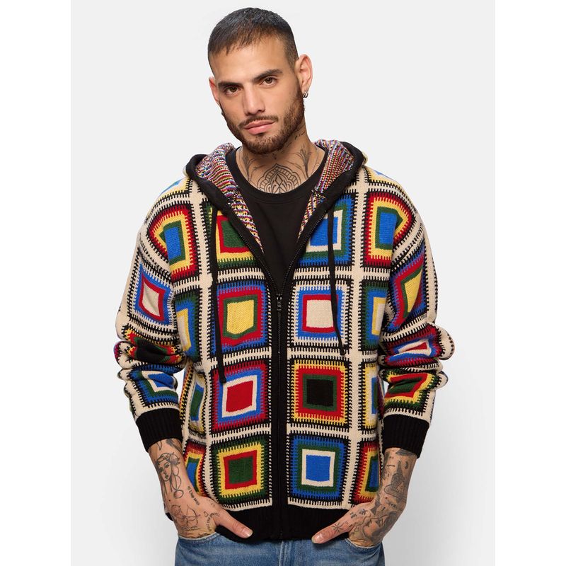The Souled Store Jacquard Colour Pop Mens Oversized Hoodie (M)