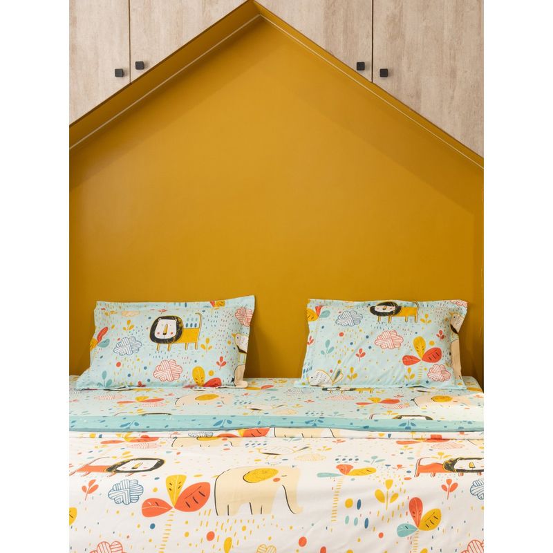 Urban Space Microfiber Cotton Reversible Dohar for Bed - Lion King Off White (Single)