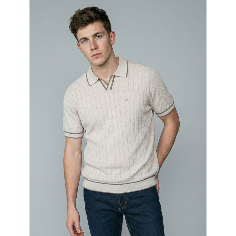 Monte Carlo Men Smart Fit Half Sleeve Self Design Polo Neck Off White Polo T-Shirt (XL)