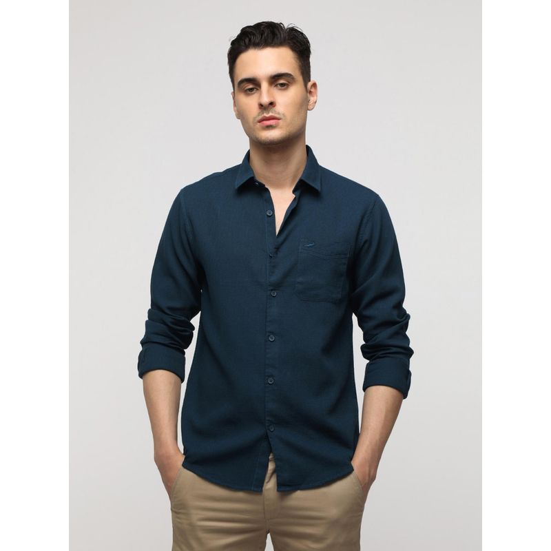 Crocodile Blue Waffle Solid Shirt (46)