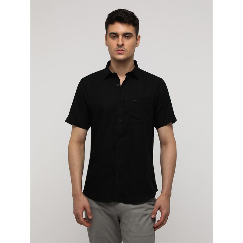 Crocodile Black Linen Blend Plain Shirt (48)
