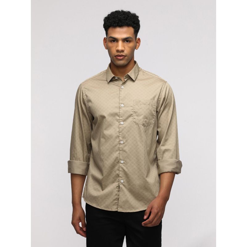 Crocodile Comfort Fit Light Khaki Shirt for Casual Elegance (44)