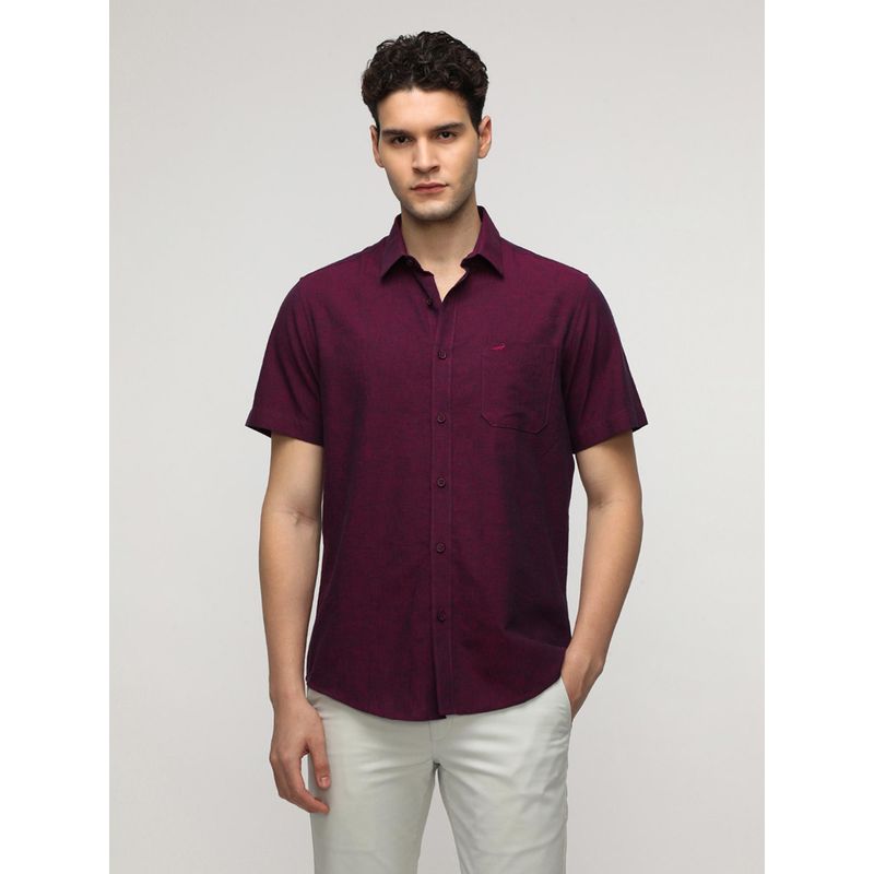 Crocodile Maroon Linen Blend Plain Shirt (48)