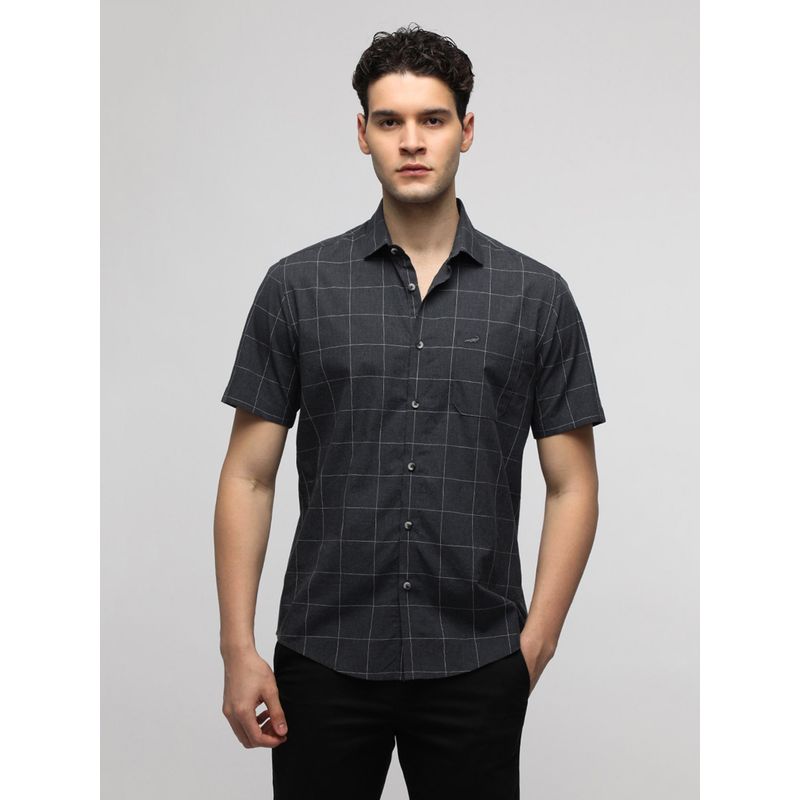 Crocodile Dark Charcoal Melange Checks Shirt (48)