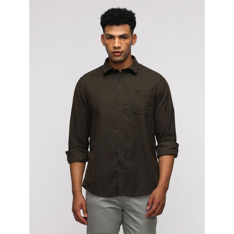 Crocodile Full Sleeve Sport Olive Shirt In Corduroy for Trendy Style (44)