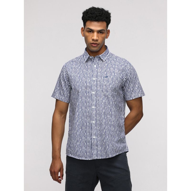 Crocodile Half Sleeve Blue Striped Shirt for Elegant Comfort (39)