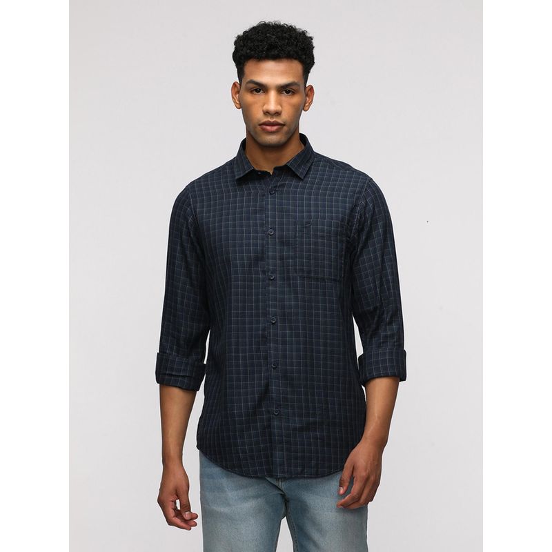 Crocodile Full Sleeve Navy Blue Checked Shirt for Trendy Wear (46)