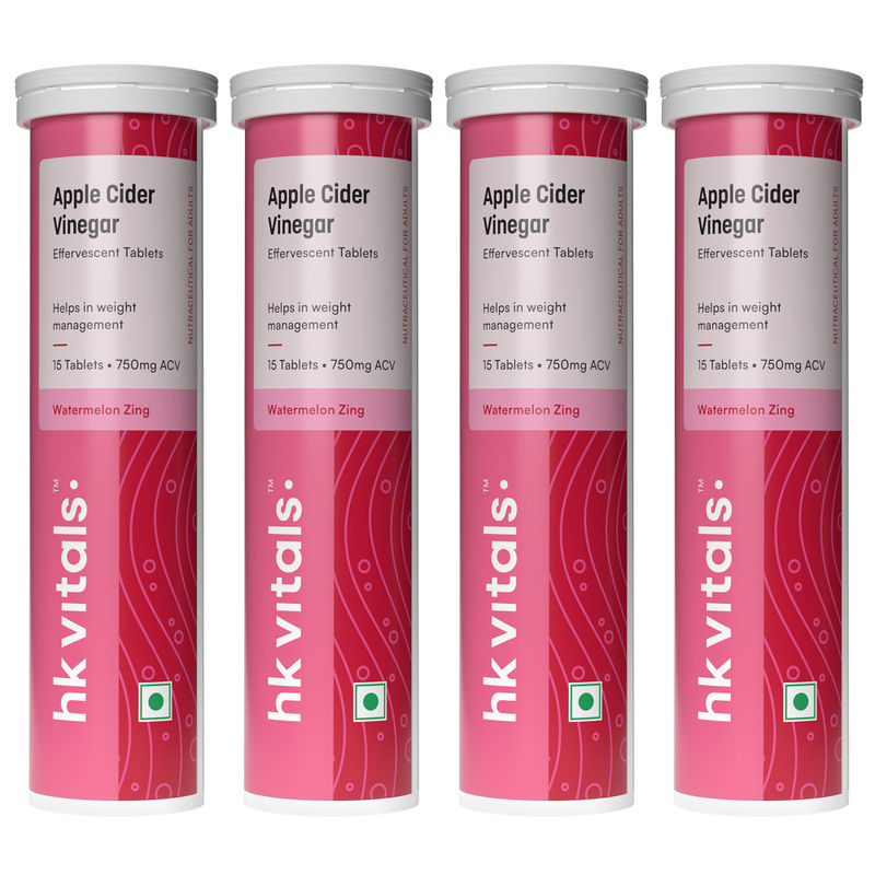 HealthKart HK Vitals Apple Cider Vinegar 750mg Effervescent Tablets - Watermelon - Pack Of 4