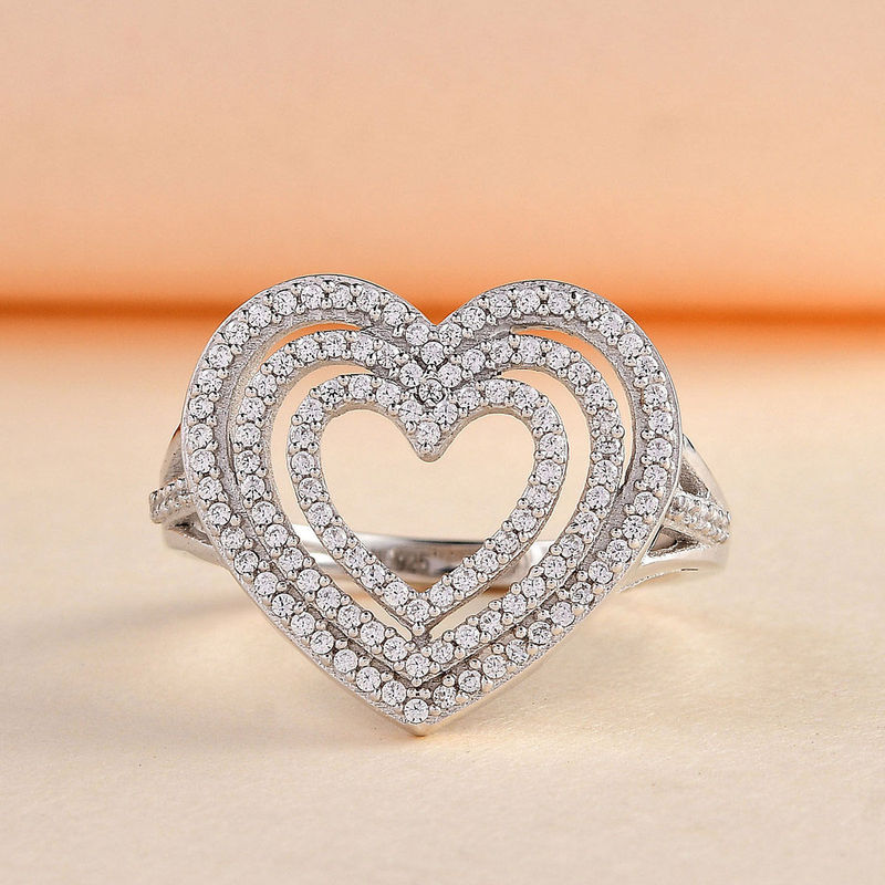 Ornate Jewels 925 Sterling White American Diamond Heart Ring for Women (10)
