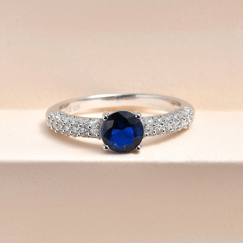 Ornate Jewels 925 Sterling Silver Blue Sapphire Sparkly Solitaire Ring for Women (10)