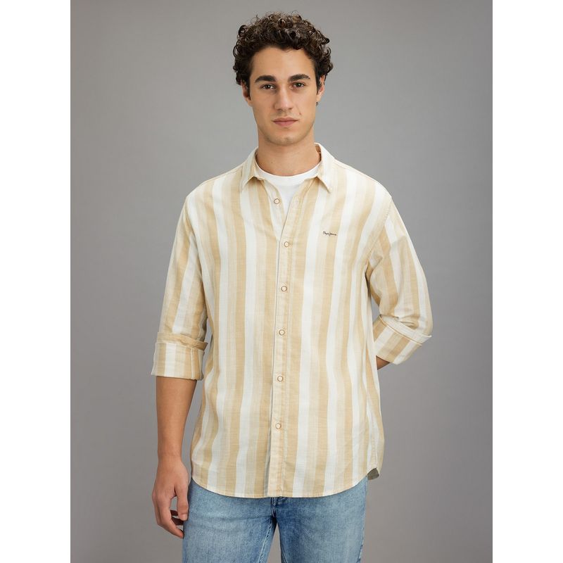 Pepe Jeans Men Beige Striped Shirt (L)