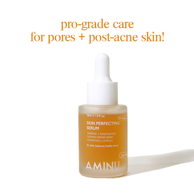 Aminu Skin Perfecting Serum -Pores, Acne Marks, Smoothes Texture -Willow Bark, PAD, Epigenetic Tech