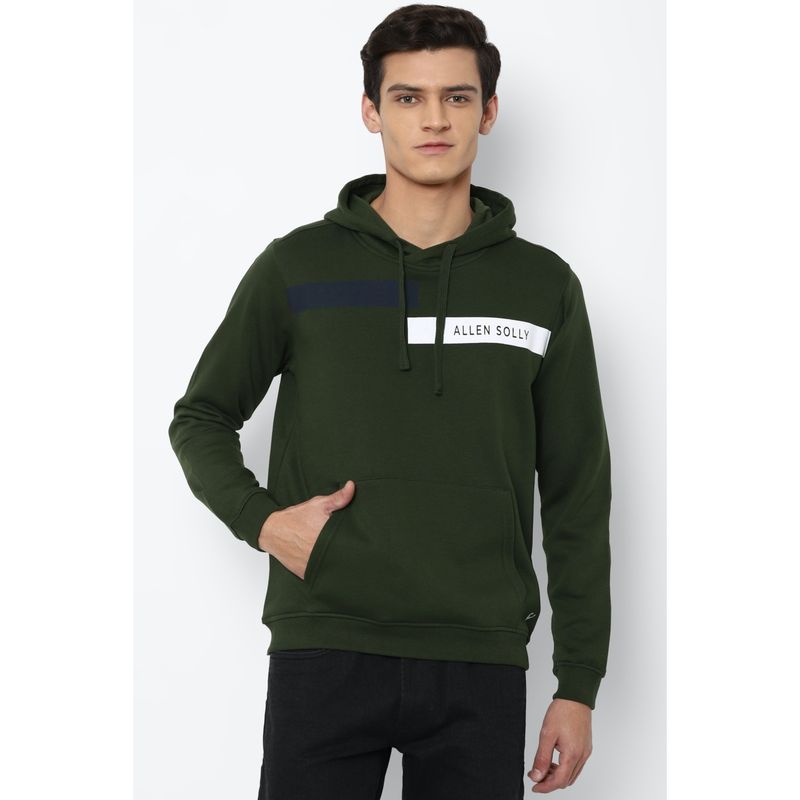 Allen Solly Men Olive Hooded Neck Full Sleeves Casual Sweatshirt (L)