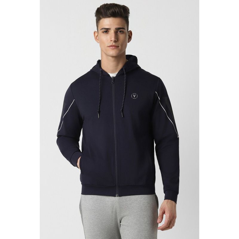Van Heusen Men Navy Solid Casual Hoodie (S)