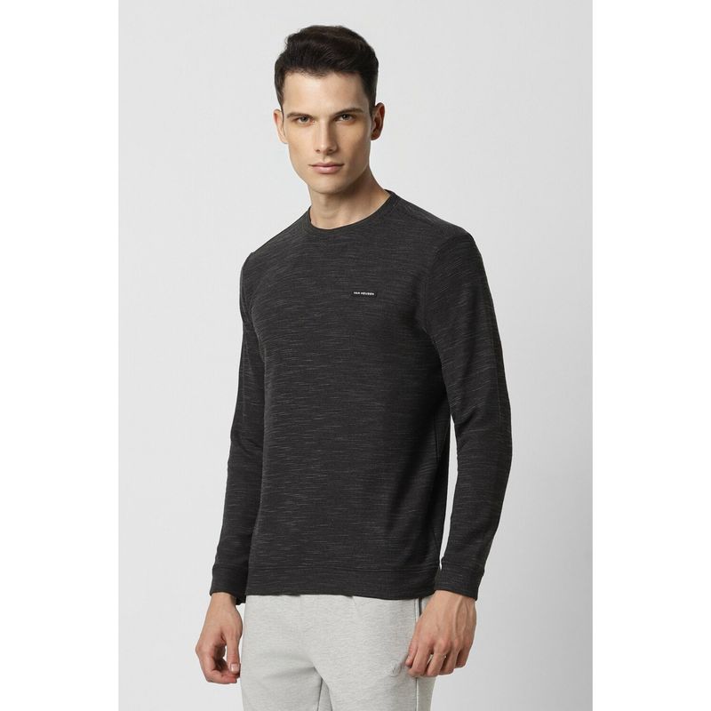 Van Heusen Men Grey Textured Crew Neck Sweatshirt (S)