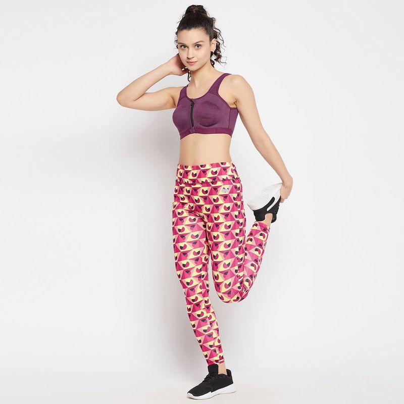 Clovia Snug Fit High-Rise Geometric Print Active Tights in Multicolour (S)