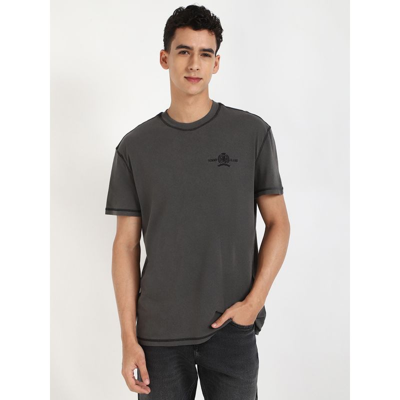 Tommy Hilfiger Grey Solid Half Sleeves T-Shirt (XL)