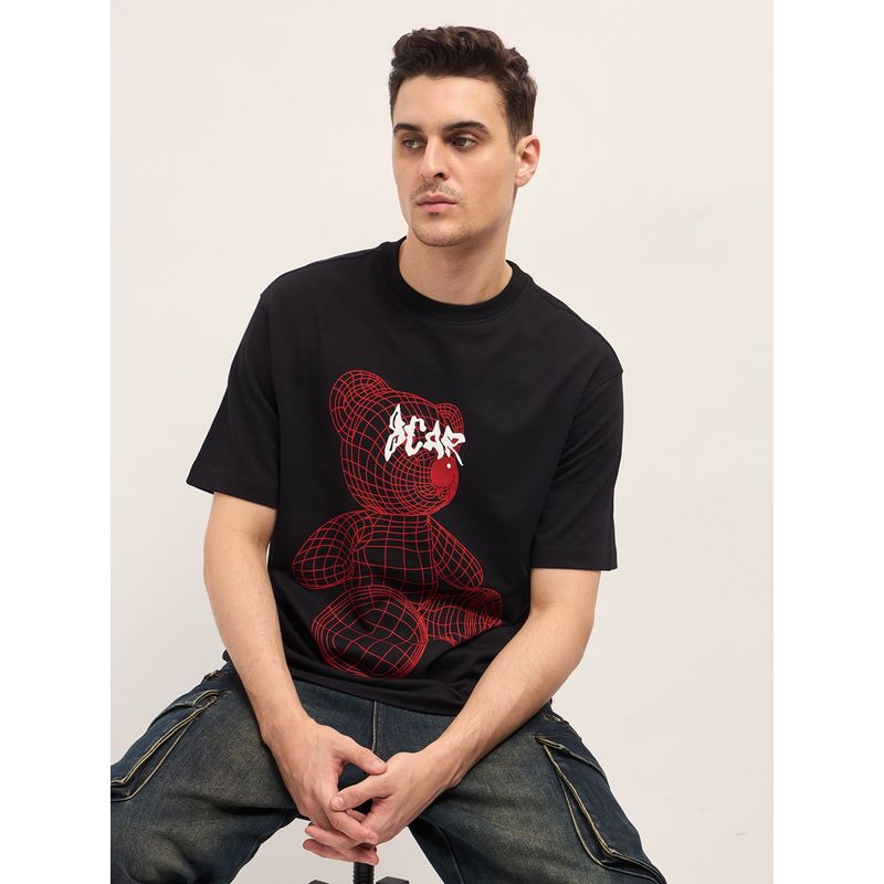 THE BEAR HOUSE Men's Cotton Graphic Printed Oversized T-Shirt (M)