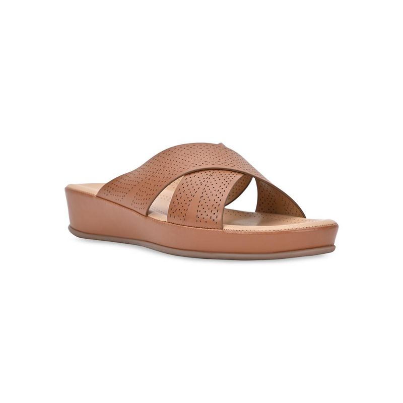 ROCIA By Regal Tan Women Comfort Laser Cut Cross Strap Sandals (EURO 36)