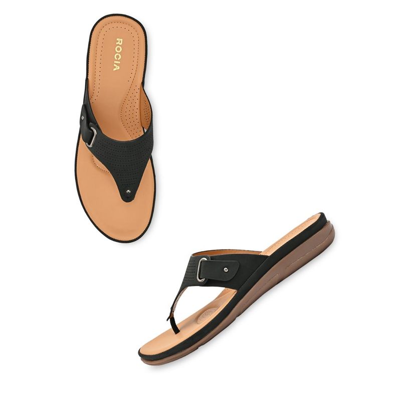 ROCIA By Regal Black Women Casual Laser Cut Sandals (EURO 36)