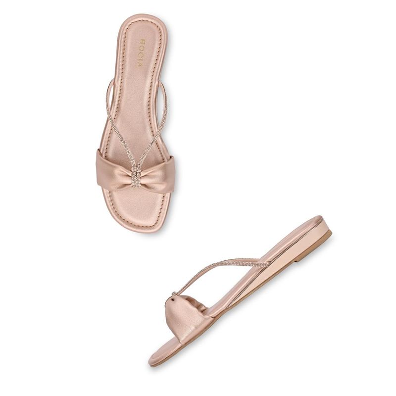 ROCIA By Regal Rose Gold Women Diamante Strap Flats (EURO 38)