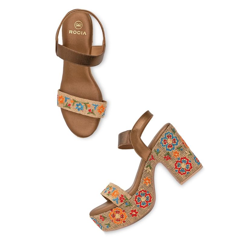 ROCIA By Regal Antique Gold Women Embroidered Platform Heels (EURO 36)