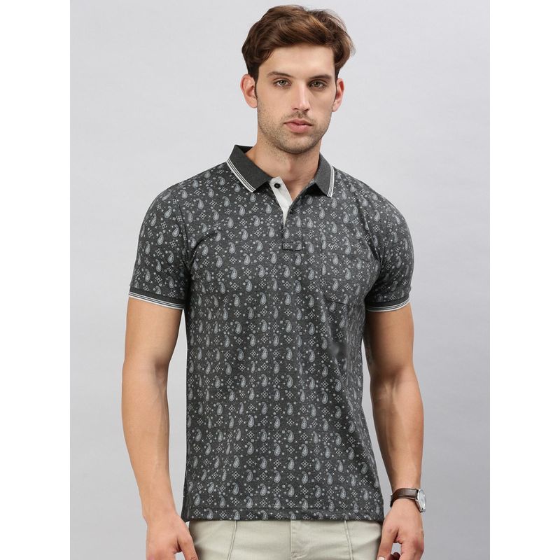 Classic Polo Men's Half Sleeve Charcoal Black/White Polo Neck Cotton Slim Fit T-Shirt (M)