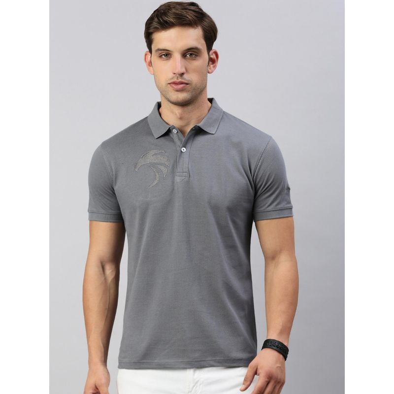 Classic Polo Men's Half Sleeve Dark Grey Polo Neck Cotton Slim Fit T-Shirt (L)