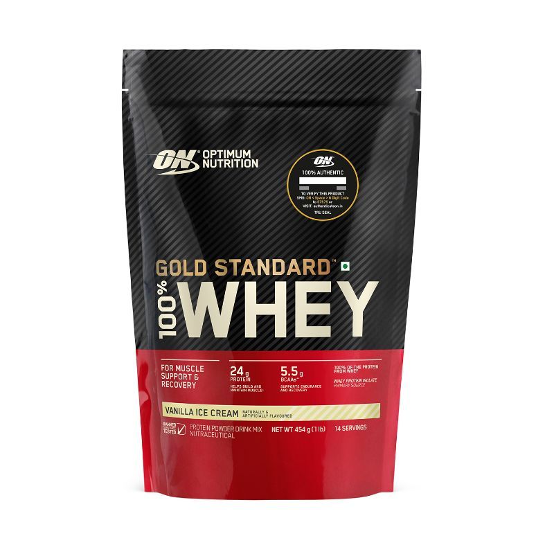 Optimum Nutrition (ON) Gold Standard 100% Whey Protein Powder Vanilla Ice Cream - 1Lbs