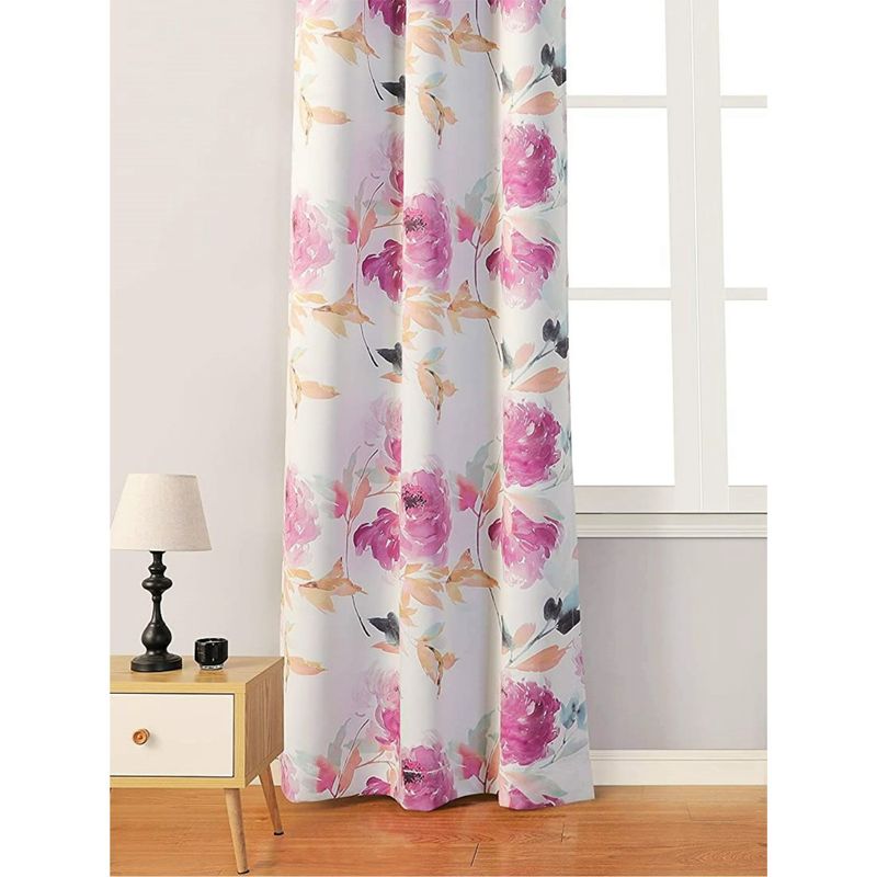 Urban Space Digital Blackout Curtains for Door 2 Piece - Floral Sketch Pink (Pack of 2) (7x4 feet)