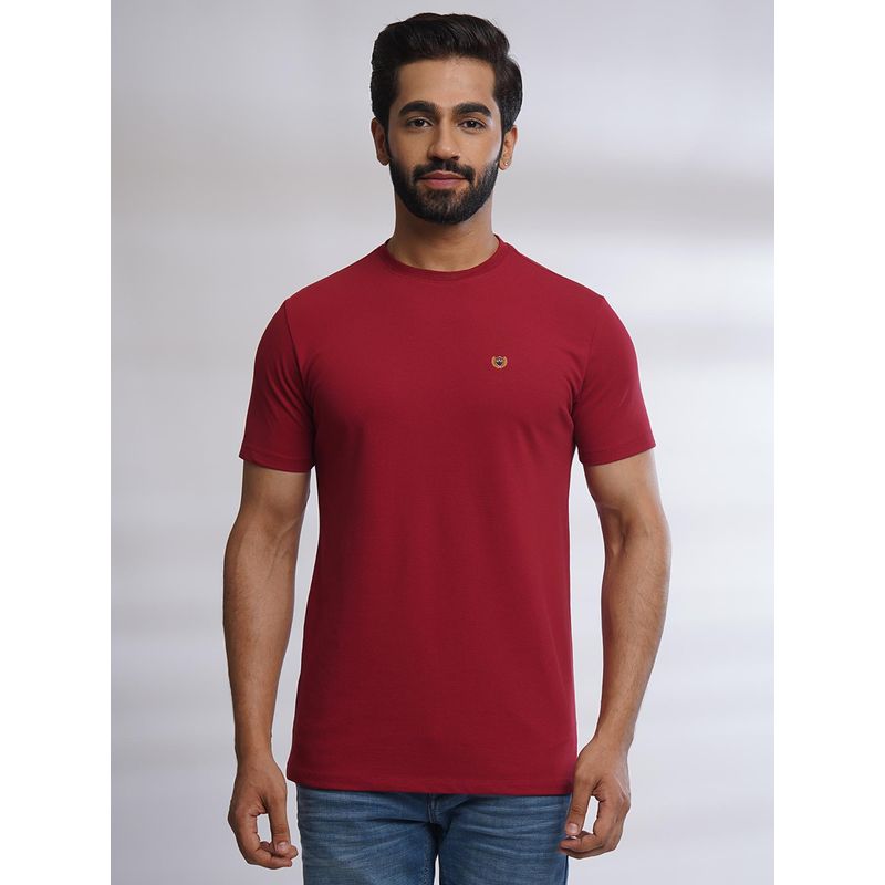 JadeBlue Mens Slim Fit Red Cotton Solid Half Sleeve T-Shirt (38)