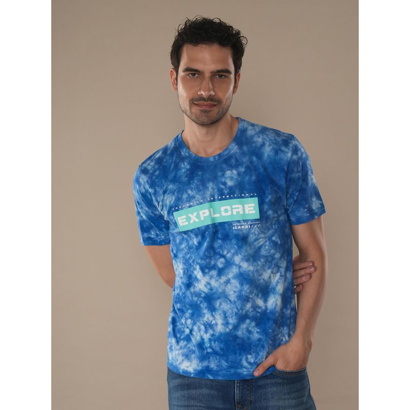 Crocodile Tie Dye T-Shirt With Chest Print In Sky Blue (2XL)