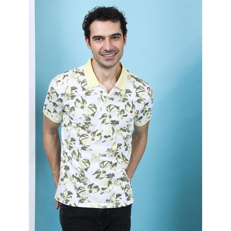 Crocodile Tropical Grunge All Over Print Polo Shirt In Light Yellow (2XL)