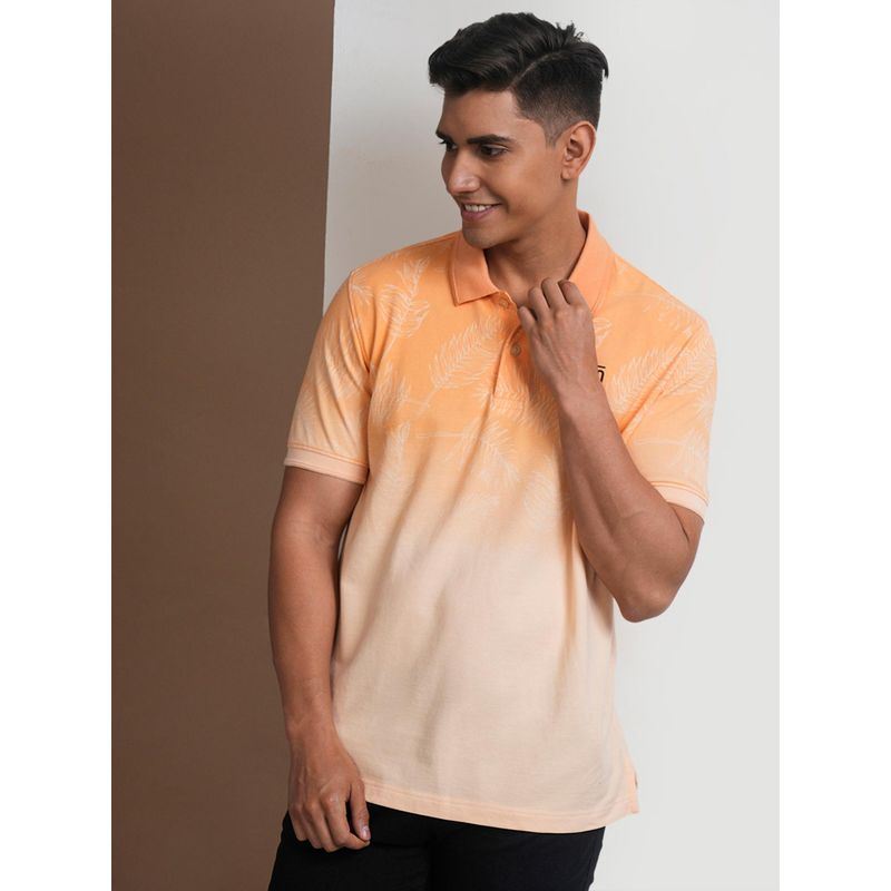 Crocodile Tropical Ombre Panel Print Polo Shirt In Peach (3XL)