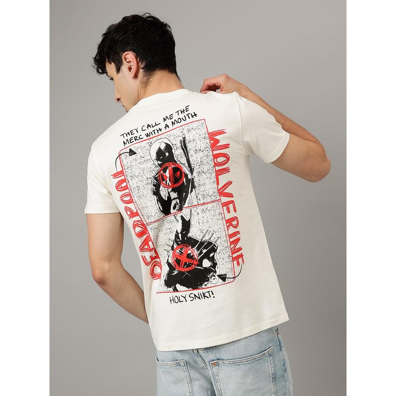 Free Authority Deadpool Graphic Regular Fit Off White Cotton Men T-Shirt (M)